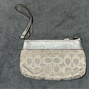 Silver and Beige Wristlet